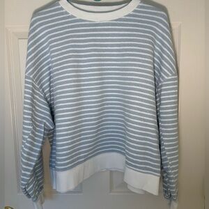 American Eagle/Aerie Light Blue and White Striped Crewneck Sweater